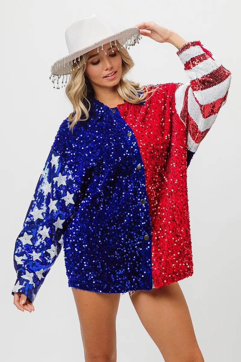 BiBi American Flag Sequin Snap Down Shirt - Shop Style & More | Fresh Looks, Everyday Deals & Free Shipping