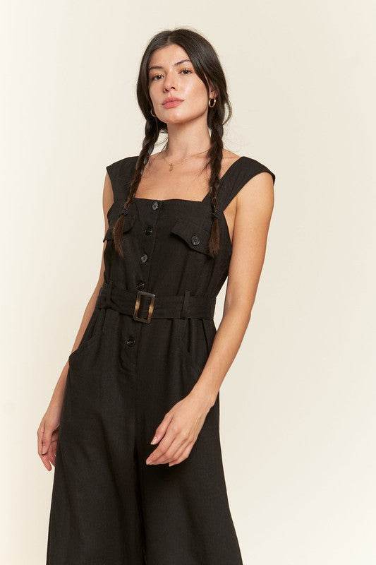 PLUS SLEEVELESS SQUARE NECK BUTTON ANKLE JUMPSUIT - Shop Style & More | Fresh Looks, Everyday Deals & Free Shipping