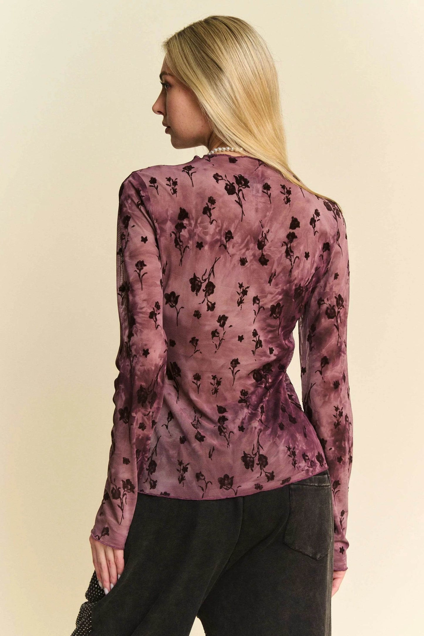 Davi & Dani Floral Mesh Long Sleeve Sheer Layering Top - Shop Style & More | Fresh Looks, Everyday Deals & Free Shipping
