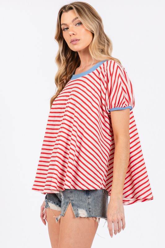 Ces Femme Striped Round Neck Short Sleeve T-Shirt - Shop Style & More | Fresh Looks, Everyday Deals & Free Shipping