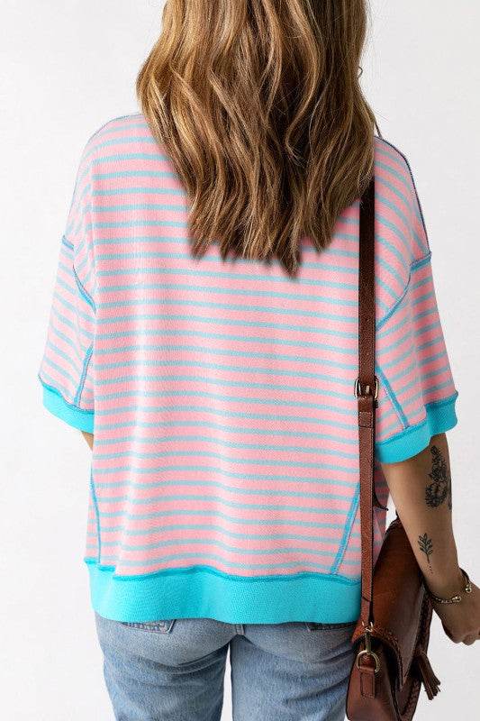 Adley Stripe Oversized Exposed Seam High Low Top - Shop Style & More | Fresh Looks, Everyday Deals & Free Shipping
