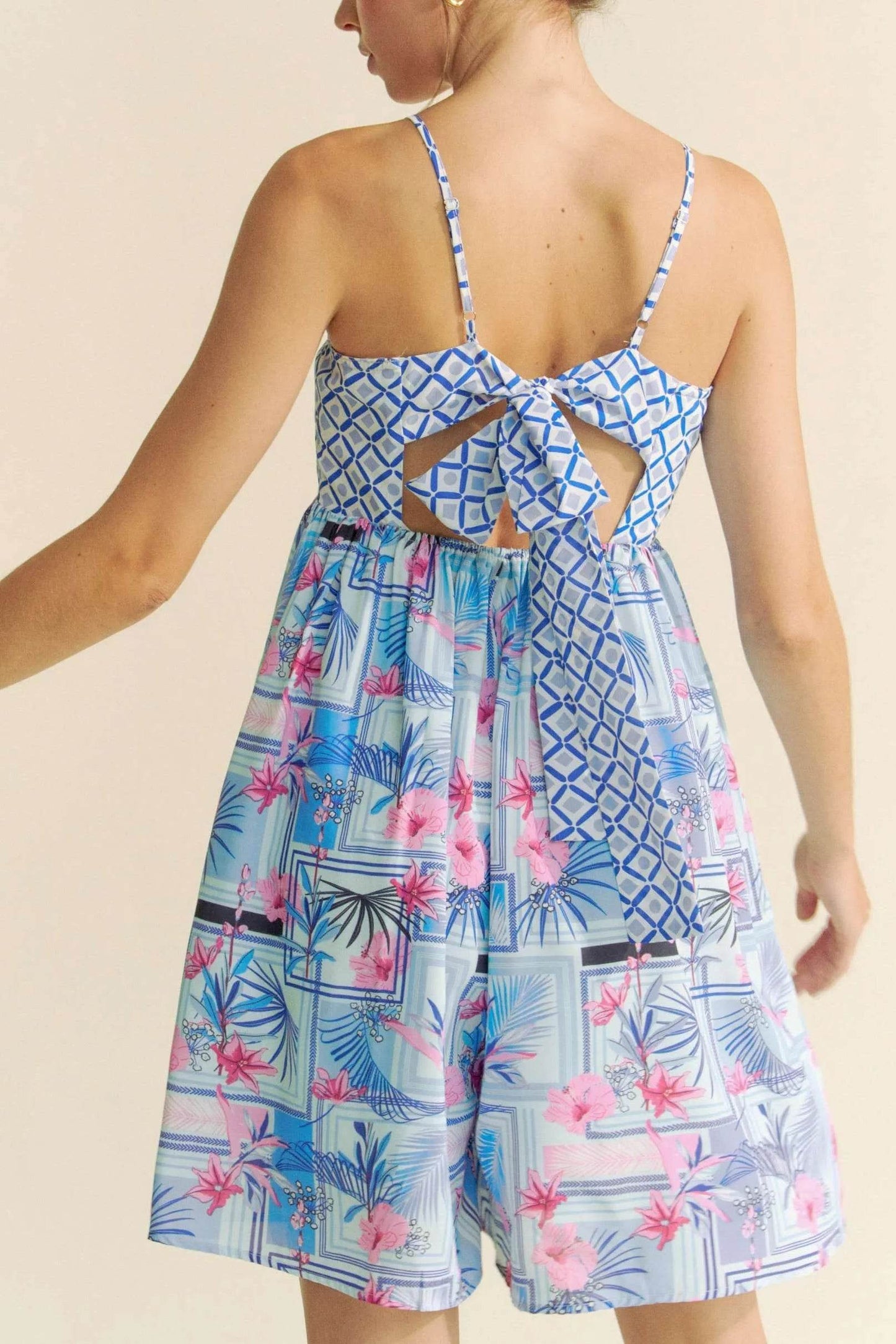 Davi & Dani Tropical Floral Geo Print Tie Back Tube Top Romper - Shop Style & More | Fresh Looks, Everyday Deals & Free Shipping