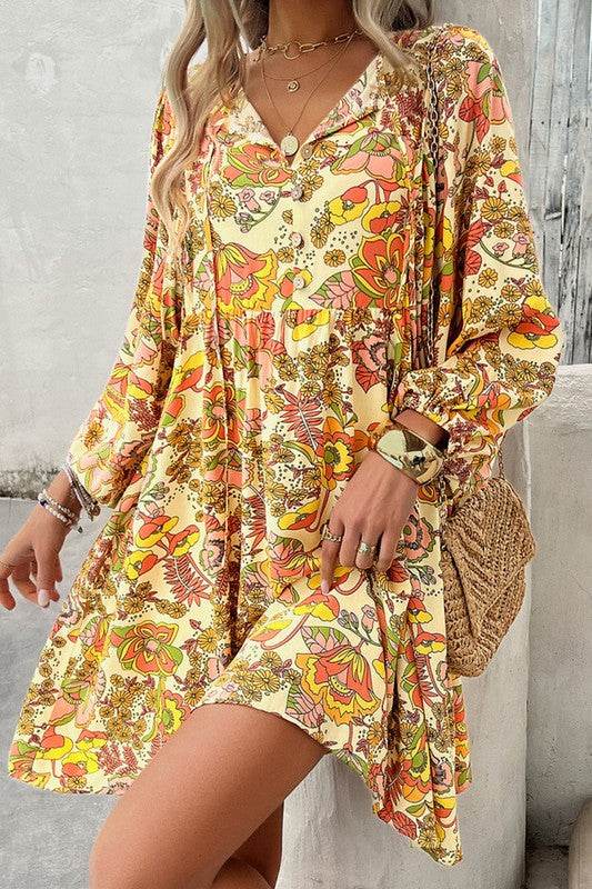Women Floral Print V Neck Puff Sleeve Mini Dress - Shop Style & More | Fresh Looks, Everyday Deals & Free Shipping