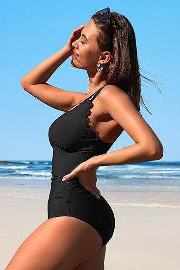 Scalloped V Neck Cut Out Monokini Swimwear - Shop Style & More | Fresh Looks, Everyday Deals & Free Shipping