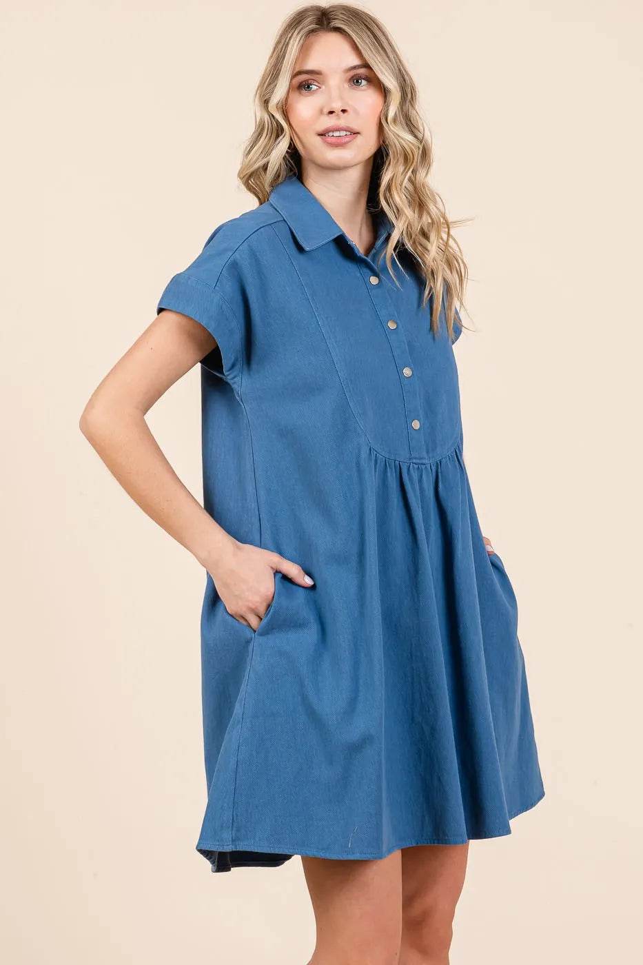 Mittoshop Twill Short Sleeve Collared Mini Dress - Shop Style & More | Fresh Looks, Everyday Deals & Free Shipping