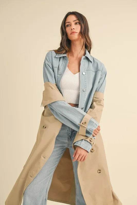 MABLE Layered Look Trench Coat With Denim Jacket - Shop Style & More | Fresh Looks, Everyday Deals & Free Shipping