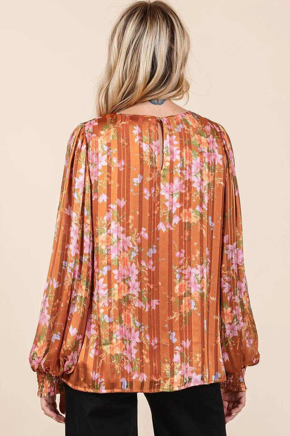 Mittoshop Satin Gold Lurex Striped Long Sleeve Chiffon Top - Shop Style & More | Fresh Looks, Everyday Deals & Free Shipping