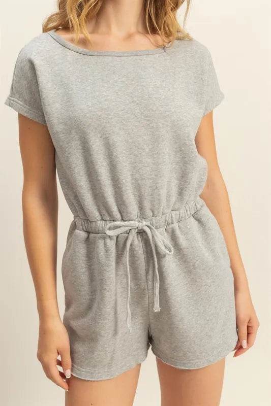HYFVE Round Neck Short Sleeve Drawstring Waist Romper - Shop Style & More | Fresh Looks, Everyday Deals & Free Shipping