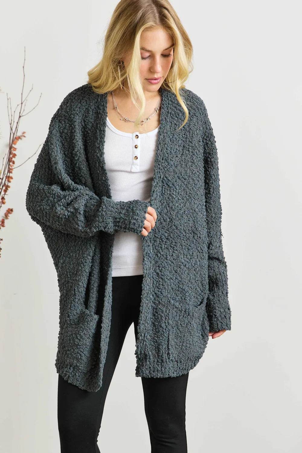 ADORA Popcorn Knit Open Front Long Sleeve Cardigan - Shop Style & More | Fresh Looks, Everyday Deals & Free Shipping