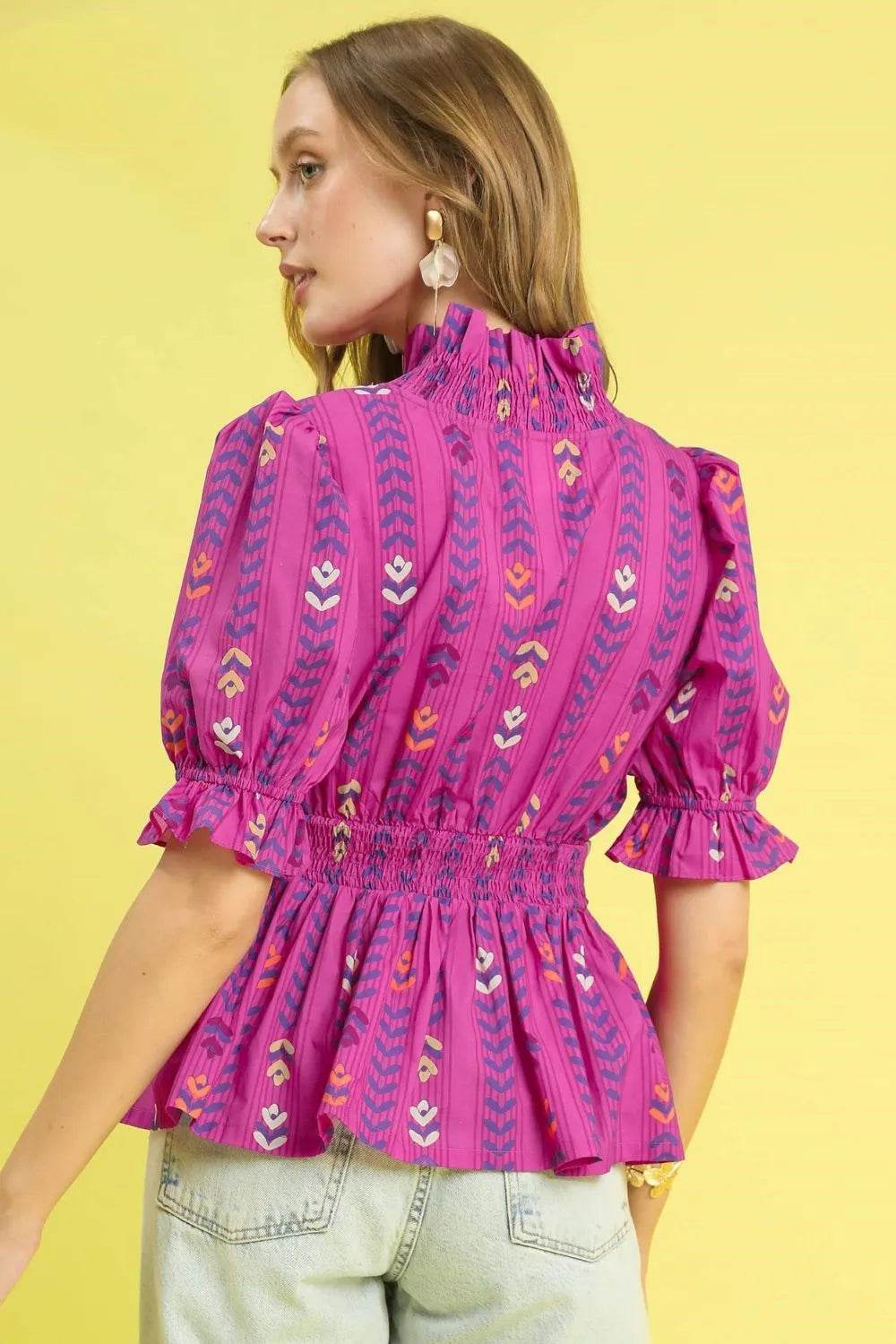 Umgee Printed Half Sleeve Peplum Blouse - Shop Style & More | Fresh Looks, Everyday Deals & Free Shipping