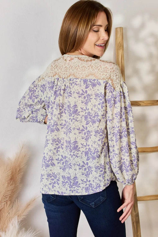 Hailey & Co Full Size Lace Detail Printed Blouse - Shop Style & More | Fresh Looks, Everyday Deals & Free Shipping