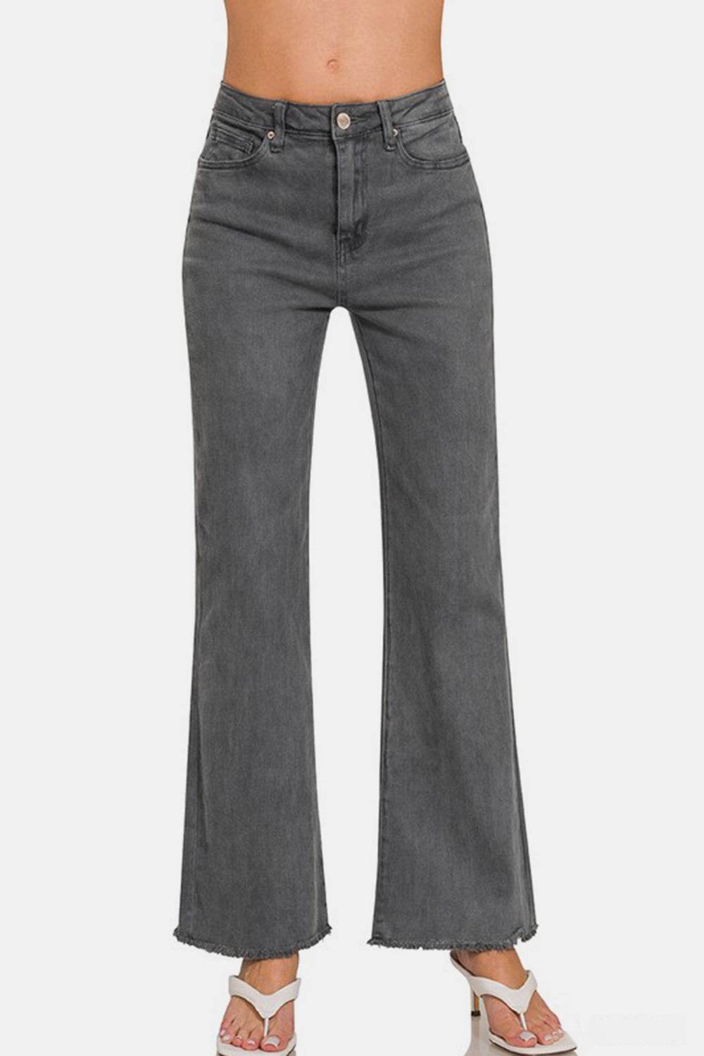 Zenana Acid Washed Frayed Hem Bootcut Jeans - Shop Style & More | Fresh Looks, Everyday Deals & Free Shipping