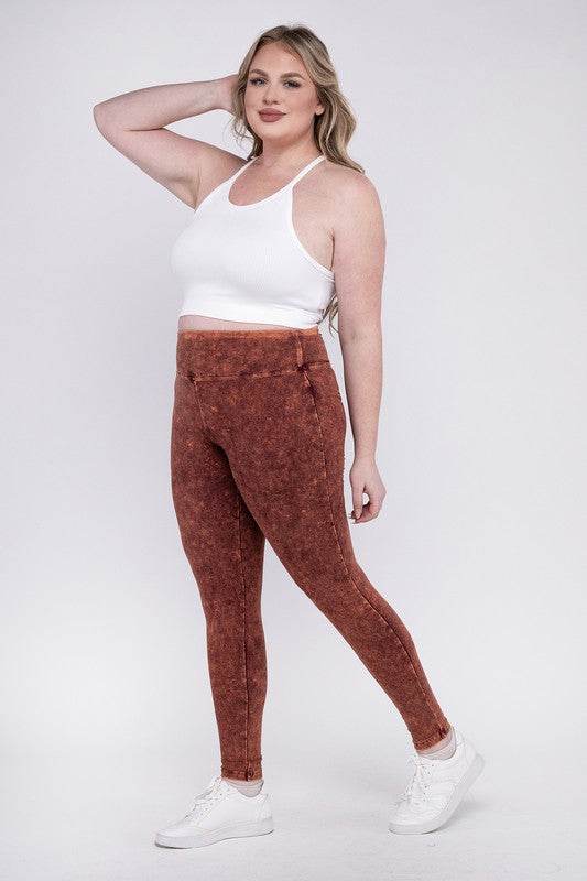 Plus Mineral Washed Wide Waistband Yoga Leggings - Shop Style & More | Fresh Looks, Everyday Deals & Free Shipping
