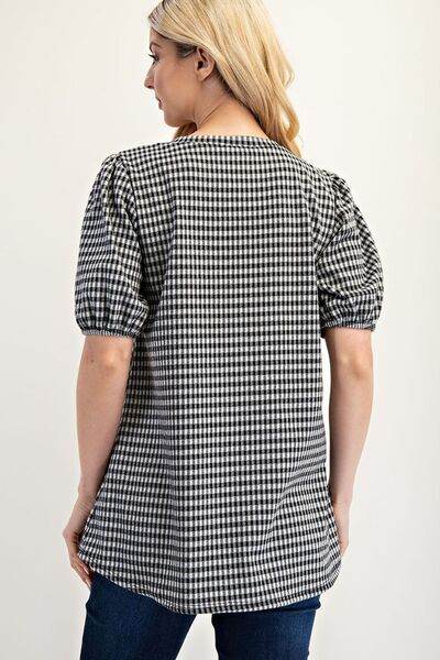 Celeste Full Size Gingham Print Top With Puff Sleeves Plus Size - Shop Style & More | Fresh Looks, Everyday Deals & Free Shipping