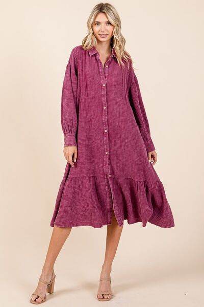 Mittoshop Mineral Wash Cotton Gauze Ruffle Midi Shirt Dress - Shop Style & More | Fresh Looks, Everyday Deals & Free Shipping