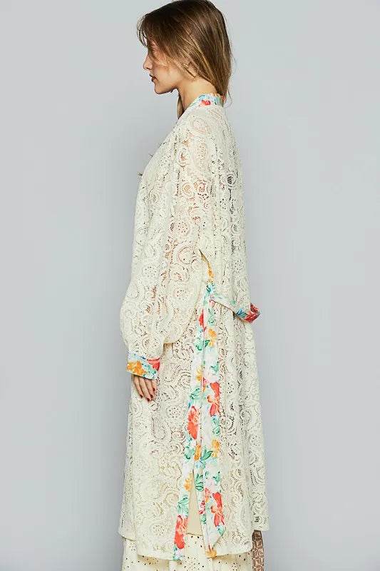 POL Floral Trim Lace Open Front Longline Cardigan - Shop Style & More | Fresh Looks, Everyday Deals & Free Shipping
