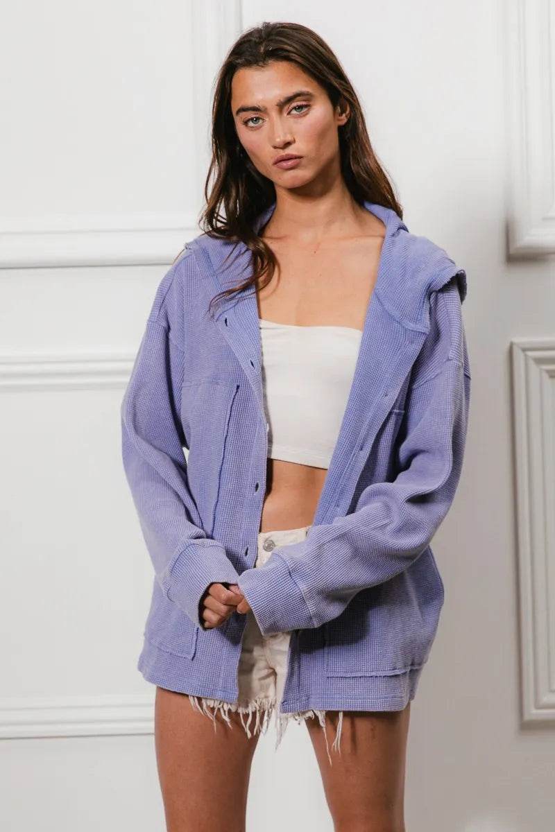 BiBi Washed Waffle Thermal Hooded Jacket - Shop Style & More | Fresh Looks, Everyday Deals & Free Shipping