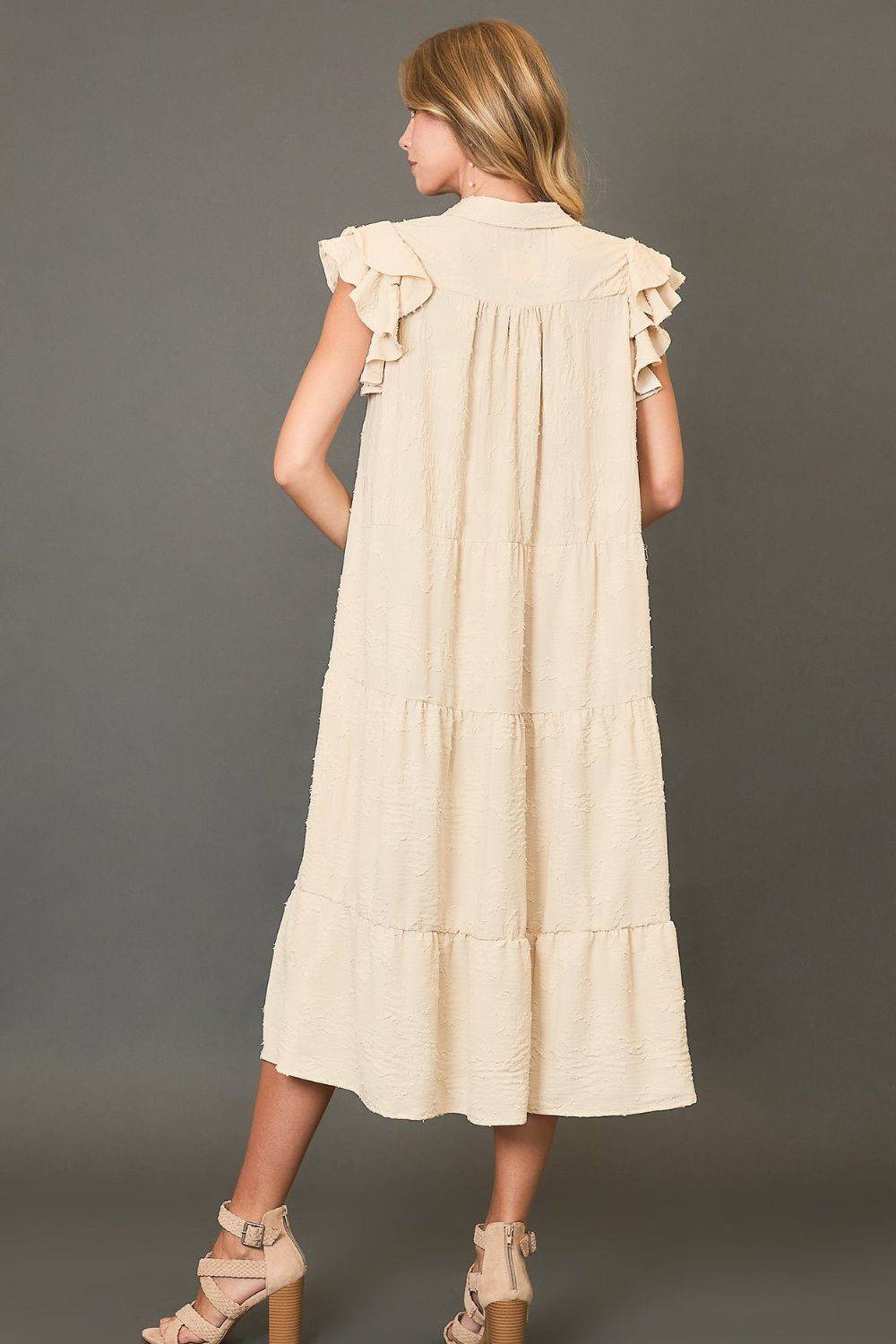Umgee Full Size Tiered Floral Burnout Ruffle Sleeve Midi Dress Plus Size - Shop Style & More | Fresh Looks, Everyday Deals & Free Shipping