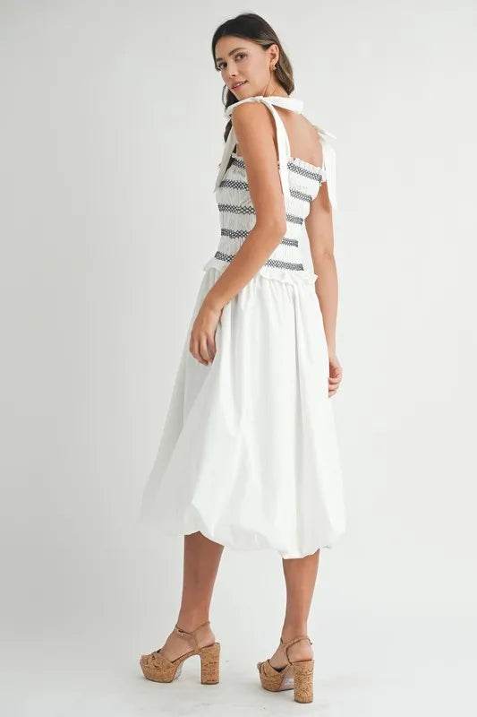 MABLE Smocked Bodice Bubble Midi Dress - Shop Style & More | Fresh Looks, Everyday Deals & Free Shipping