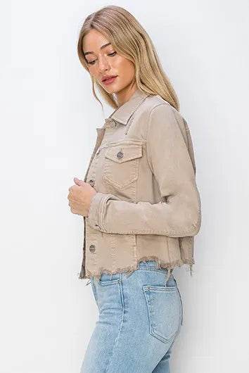 RISEN Full Size Raw Hem Button Up Cropped Denim Jacket Plus Size - Shop Style & More | Fresh Looks, Everyday Deals & Free Shipping