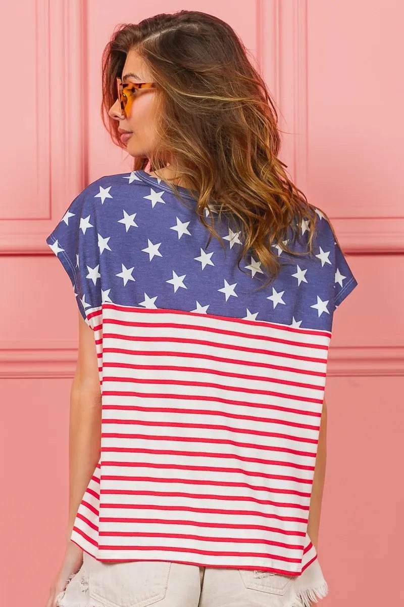BiBi Star Rpinted with Stripe Combo Top - Shop Style & More | Fresh Looks, Everyday Deals & Free Shipping