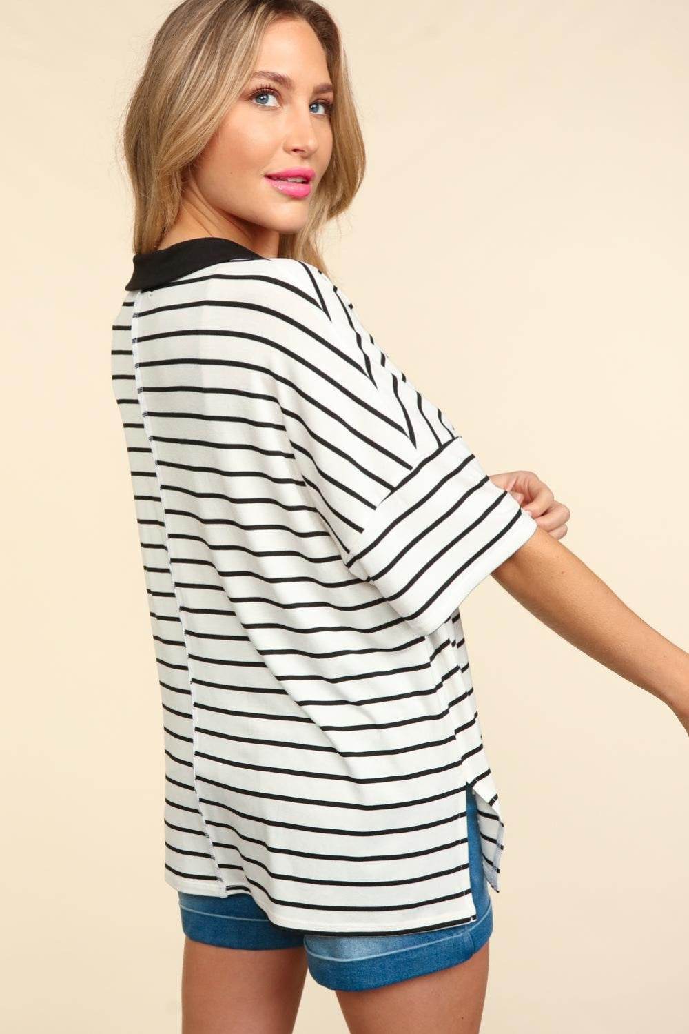 Haptics Full Size Striped Dropped Shoulder Half Sleeve T-Shirt - Shop Style & More | Fresh Looks, Everyday Deals & Free Shipping