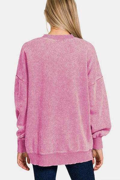 Zenana High-Low Acid Wash Fleece Sweatshirt - Shop Style & More | Fresh Looks, Everyday Deals & Free Shipping