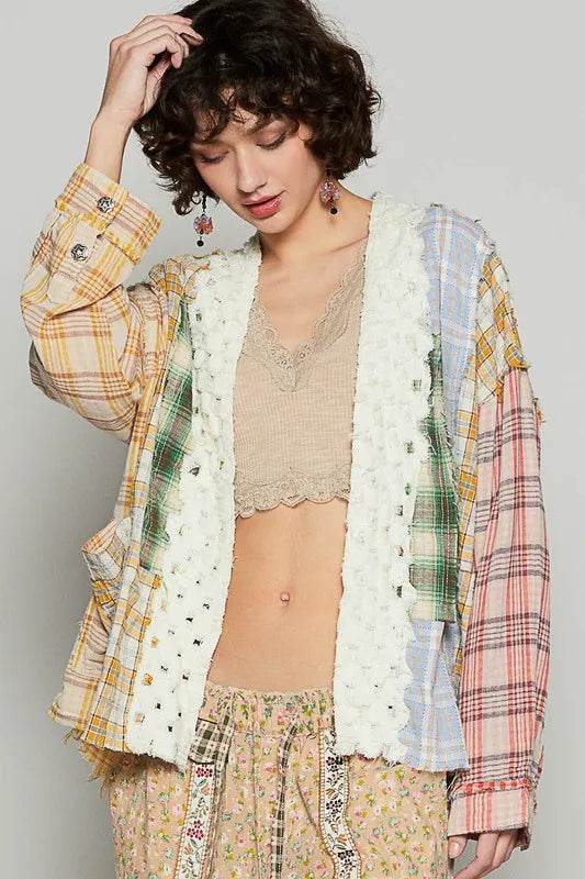 POL Raw Edge Plaid Open Front Cardigan - Shop Style & More | Fresh Looks, Everyday Deals & Free Shipping