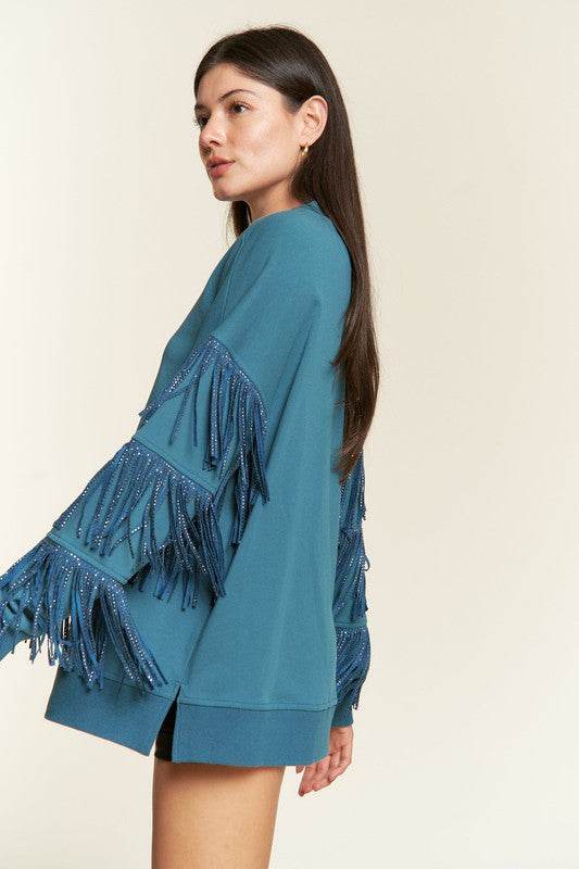 Silver studded fringe sleeve top PLUS JJT5009P - Shop Style & More | Fresh Looks, Everyday Deals & Free Shipping