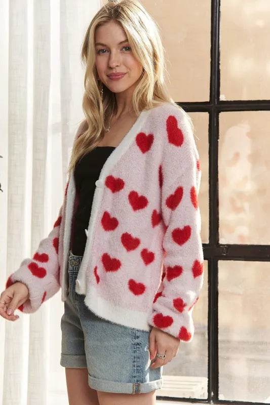 ADORA Fuzzy Heart Button Down Cardigan - Shop Style & More | Fresh Looks, Everyday Deals & Free Shipping