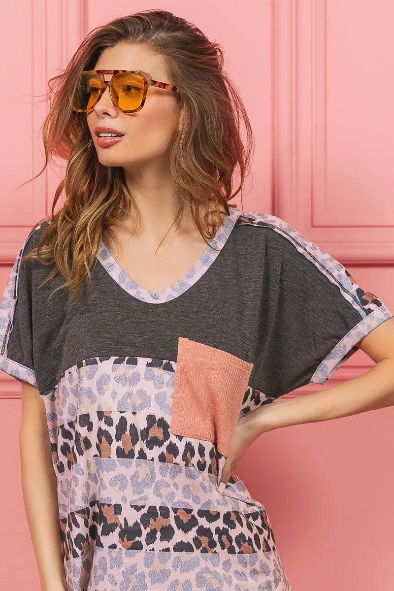 BiBi Leopard Stripe with Slub Terry Color Block T-Shirt - Shop Style & More | Fresh Looks, Everyday Deals & Free Shipping
