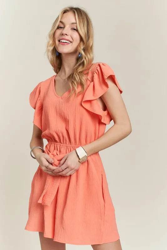ADORA Ruffle Sleeves Romper with Pockets - Shop Style & More | Fresh Looks, Everyday Deals & Free Shipping