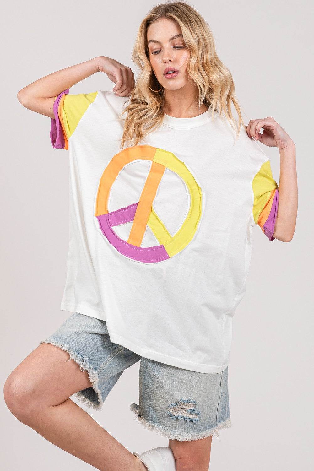 SAGE + FIG Color Block Peace Applique T-Shirt - Shop Style & More | Fresh Looks, Everyday Deals & Free Shipping