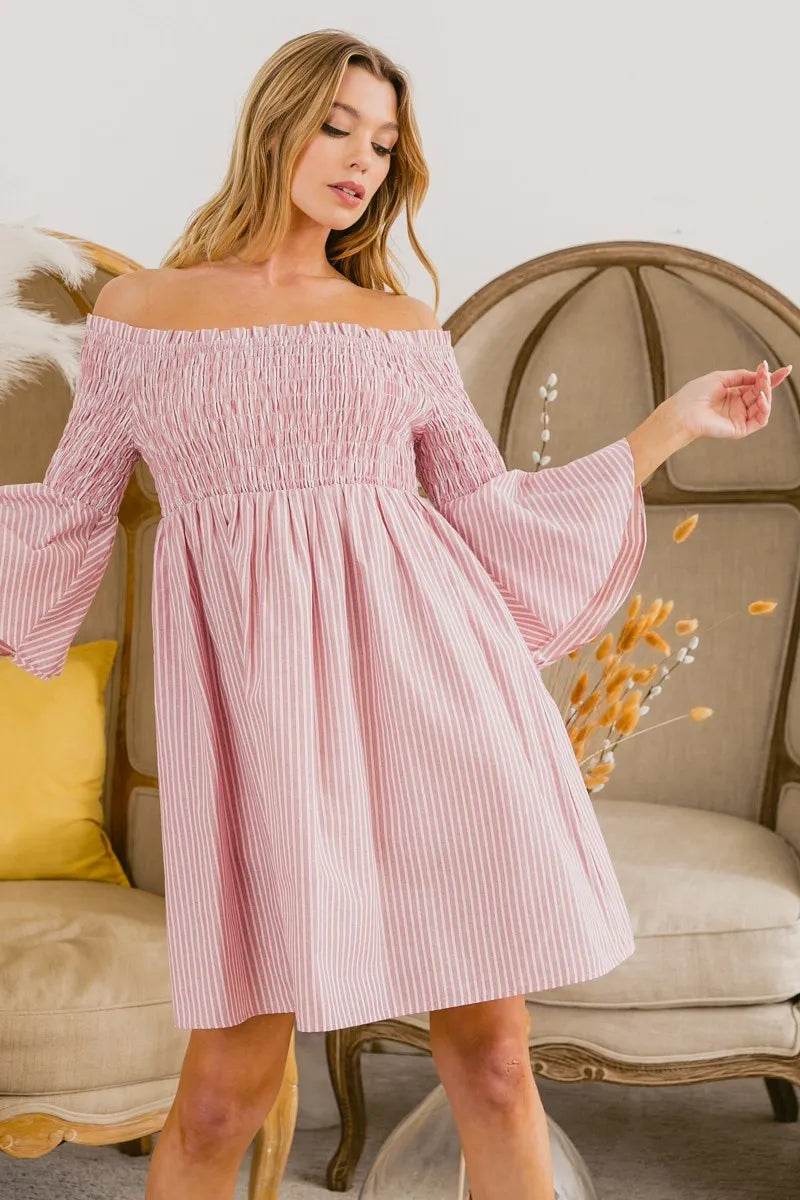 BiBi Smocked Off Shoulder Striped Dress - Shop Style & More | Fresh Looks, Everyday Deals & Free Shipping