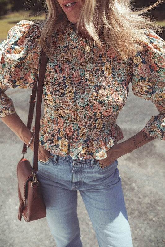 Floral Print Bubble Sleeve Ruffled Crop Top - Shop Style & More | Fresh Looks, Everyday Deals & Free Shipping
