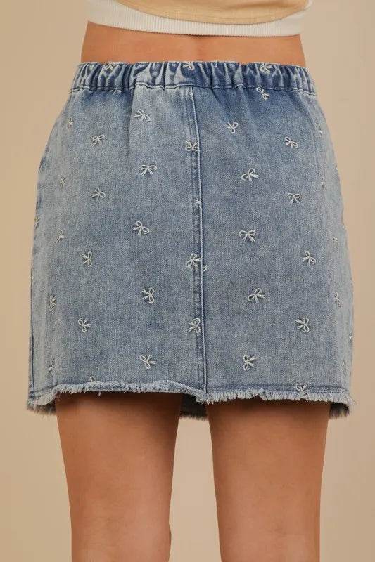 VERY J Bow Printed Casual Denim Mini Skirt - Shop Style & More | Fresh Looks, Everyday Deals & Free Shipping