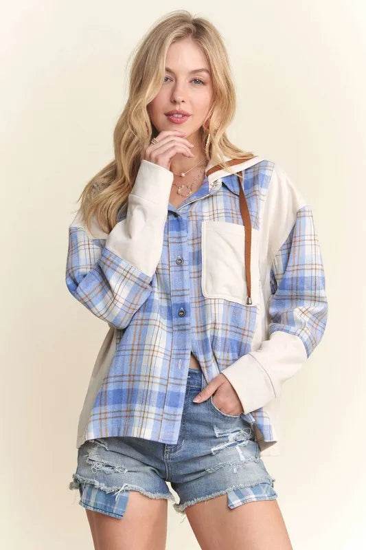 ADORA Button Down Plaid Hoodie Shacket - Shop Style & More | Fresh Looks, Everyday Deals & Free Shipping
