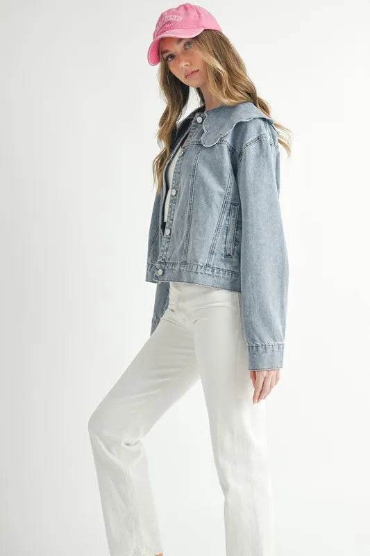 MABLE Scallop Peter Pan Collar Denim Jacket - Shop Style & More | Fresh Looks, Everyday Deals & Free Shipping