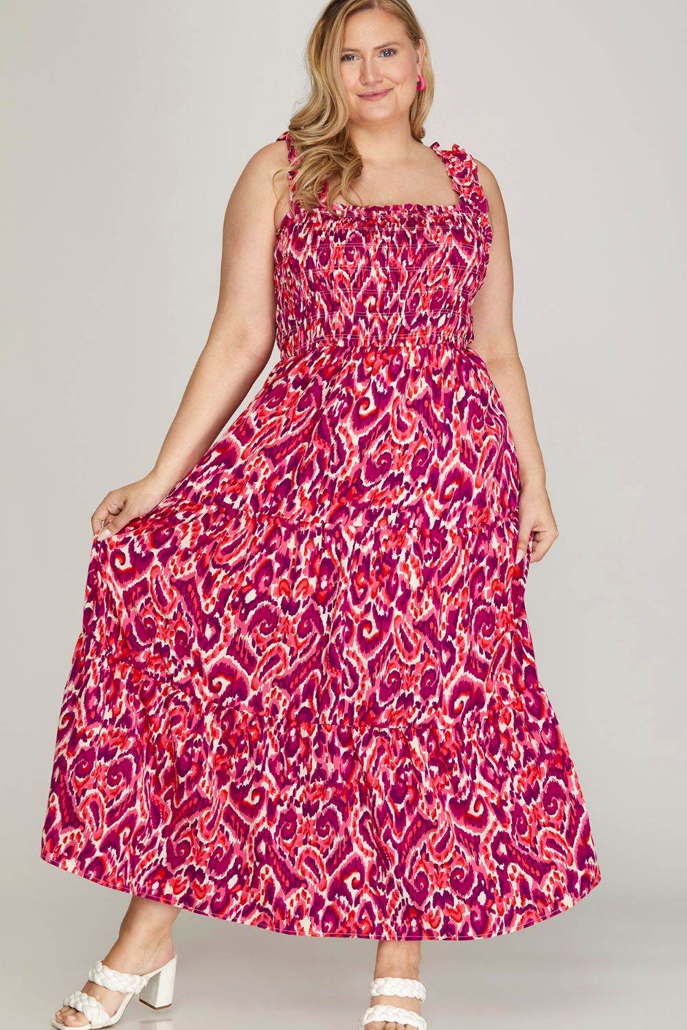 She + Sky Full Size Smocked Printed Wide Strap Tiered Dress Plus Size - Shop Style & More | Fresh Looks, Everyday Deals & Free Shipping