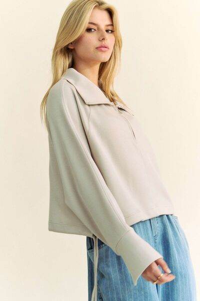 Davi & Dani Drawstring Hem Half Zip Raglan Sleeve Sweatshirt - Shop Style & More | Fresh Looks, Everyday Deals & Free Shipping