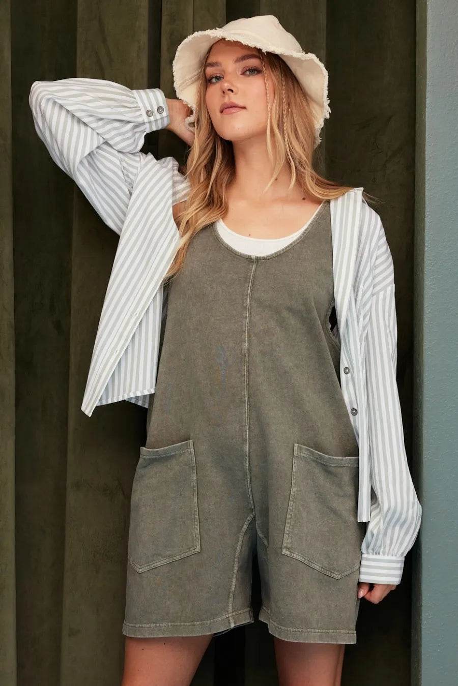 Mittoshop Low Scoop Neck Tank Washed French Terry Romper - Shop Style & More | Fresh Looks, Everyday Deals & Free Shipping
