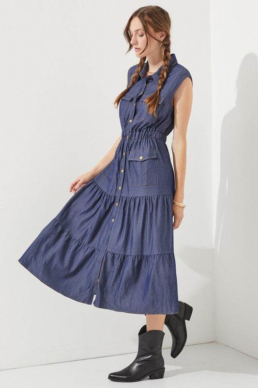 PLUS SLEEVELESS BUTTON DOWN COLLARED DENIM DRESS - Shop Style & More | Fresh Looks, Everyday Deals & Free Shipping