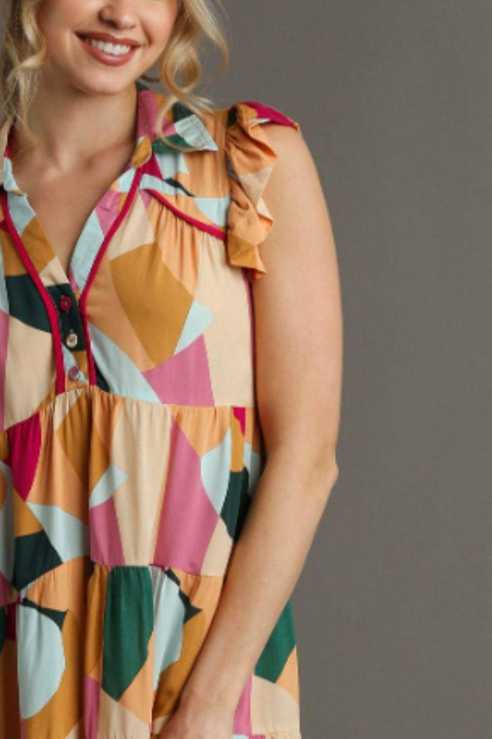 Umgee Full Size Button Detail Ruffle Sleeve Mini Dress Plus Size - Shop Style & More | Fresh Looks, Everyday Deals & Free Shipping