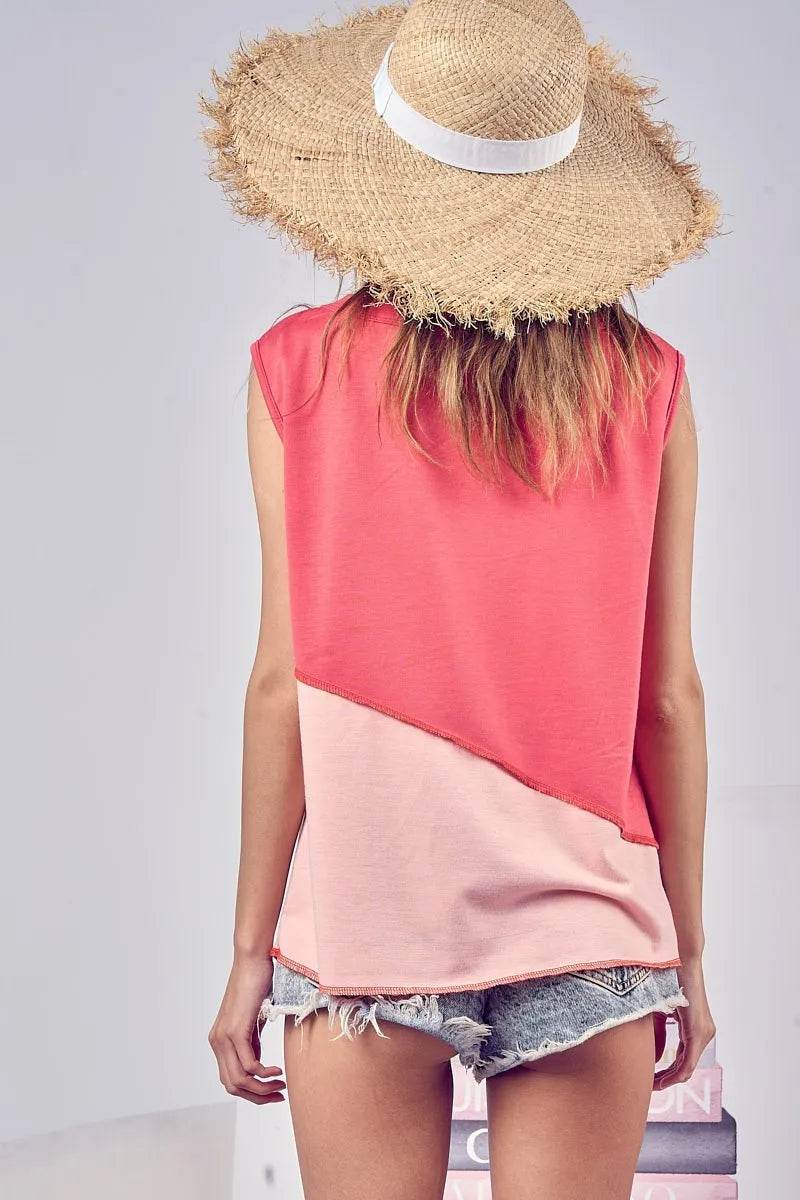 BiBi Color Block Contrast Stitching Buttoned Henley Top - Shop Style & More | Fresh Looks, Everyday Deals & Free Shipping