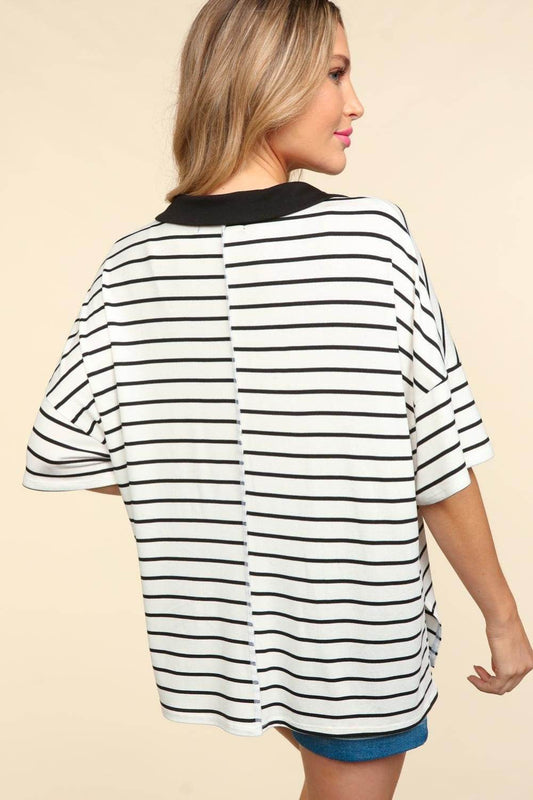 Haptics Full Size Striped Dropped Shoulder Half Sleeve T-Shirt - Shop Style & More | Fresh Looks, Everyday Deals & Free Shipping