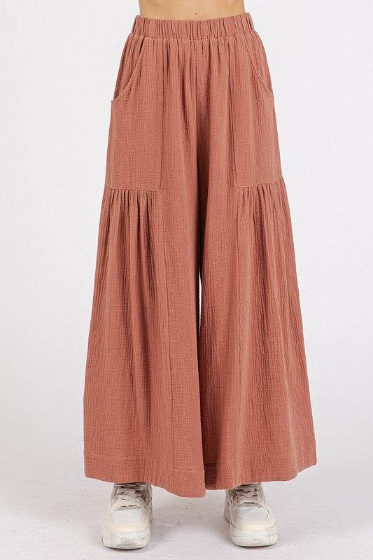 Mittoshop Gauze Elastic Waist Pleated Wide Leg Pants - Shop Style & More | Fresh Looks, Everyday Deals & Free Shipping