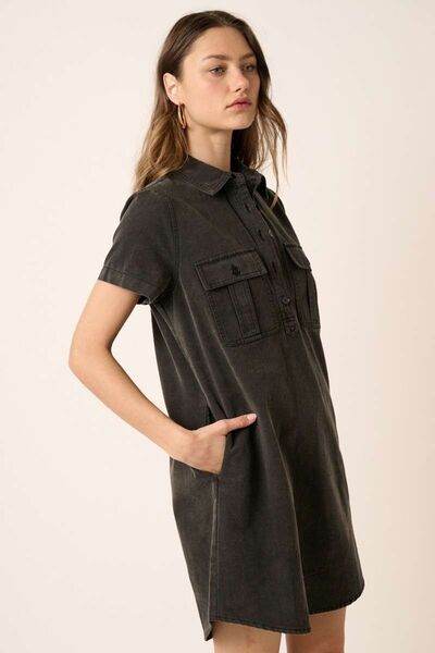 Mittoshop Button Detail Collared Neck Short Sleeve Shirt Dress - Shop Style & More | Fresh Looks, Everyday Deals & Free Shipping