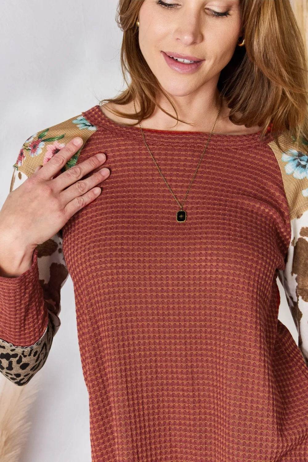 Hailey & Co Full Size Leopard Waffle-Knit Blouse - Shop Style & More | Fresh Looks, Everyday Deals & Free Shipping