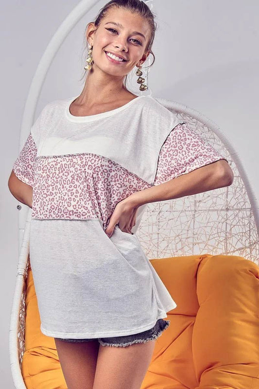 BiBi Triblend Knit with Leopard Block Out Stitching - Shop Style & More | Fresh Looks, Everyday Deals & Free Shipping