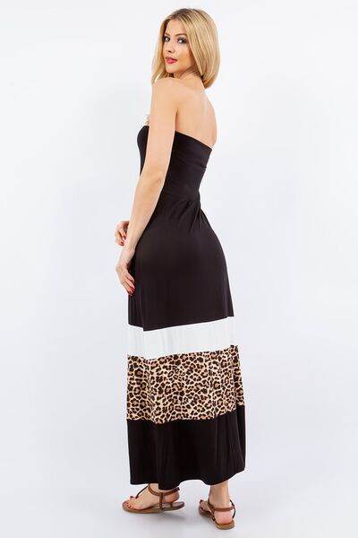Celeste Full Size Leopard Color Block Tube Maxi Dress Plus Size - Shop Style & More | Fresh Looks, Everyday Deals & Free Shipping